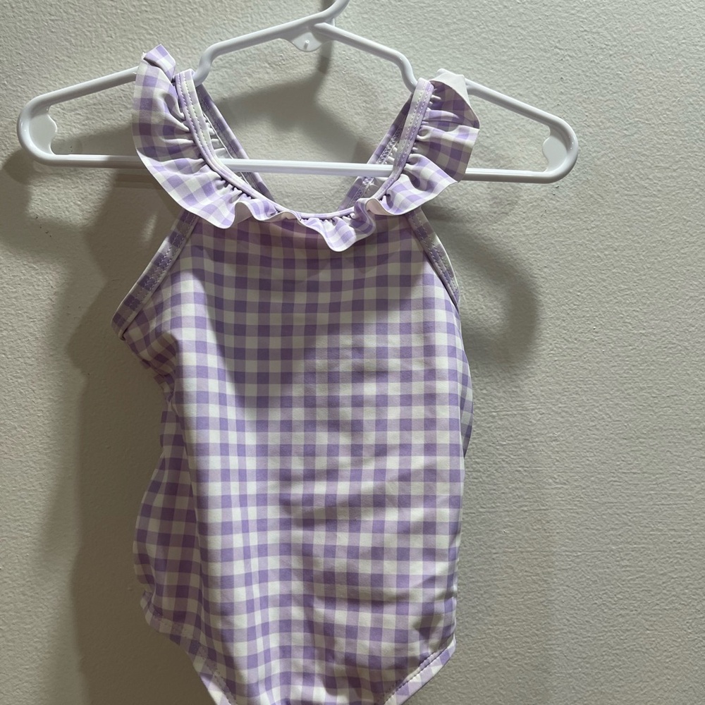 Purple Gingham Ruffle Swimsuit 12M